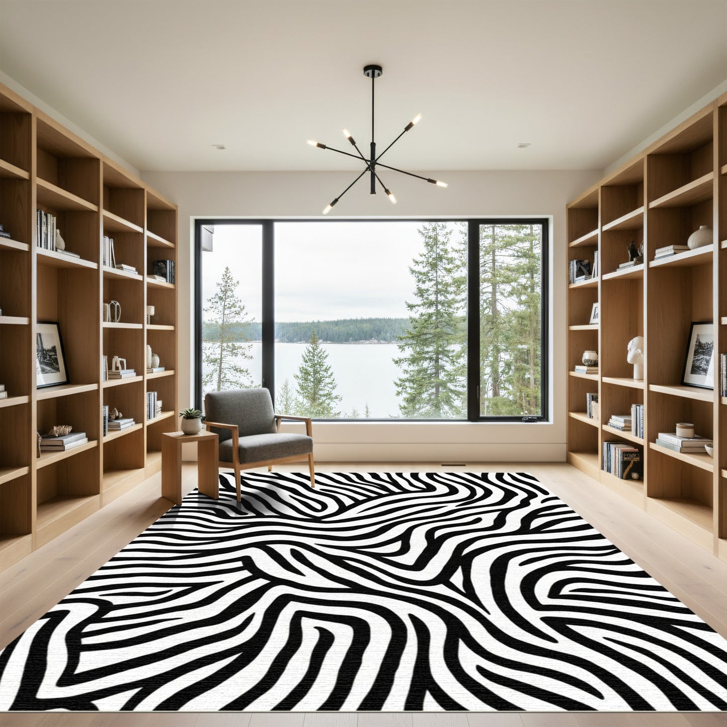 Bold Black White Animal Print Waves Rug