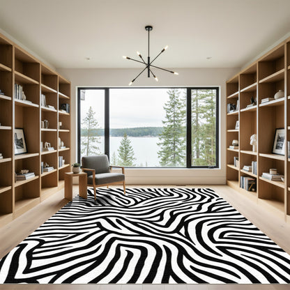 Bold Black White Animal Print Waves Rug