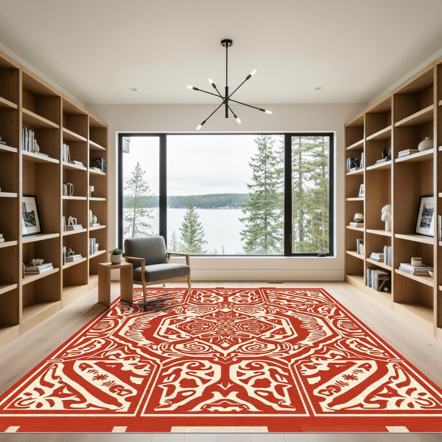 Crimson Cream Intricate Mandala Medallion Rug