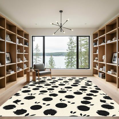 Cream Black Spiky Circles Organic Growth Rug