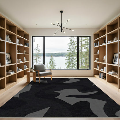 Dark Gray Abstract Fluid Form Rug