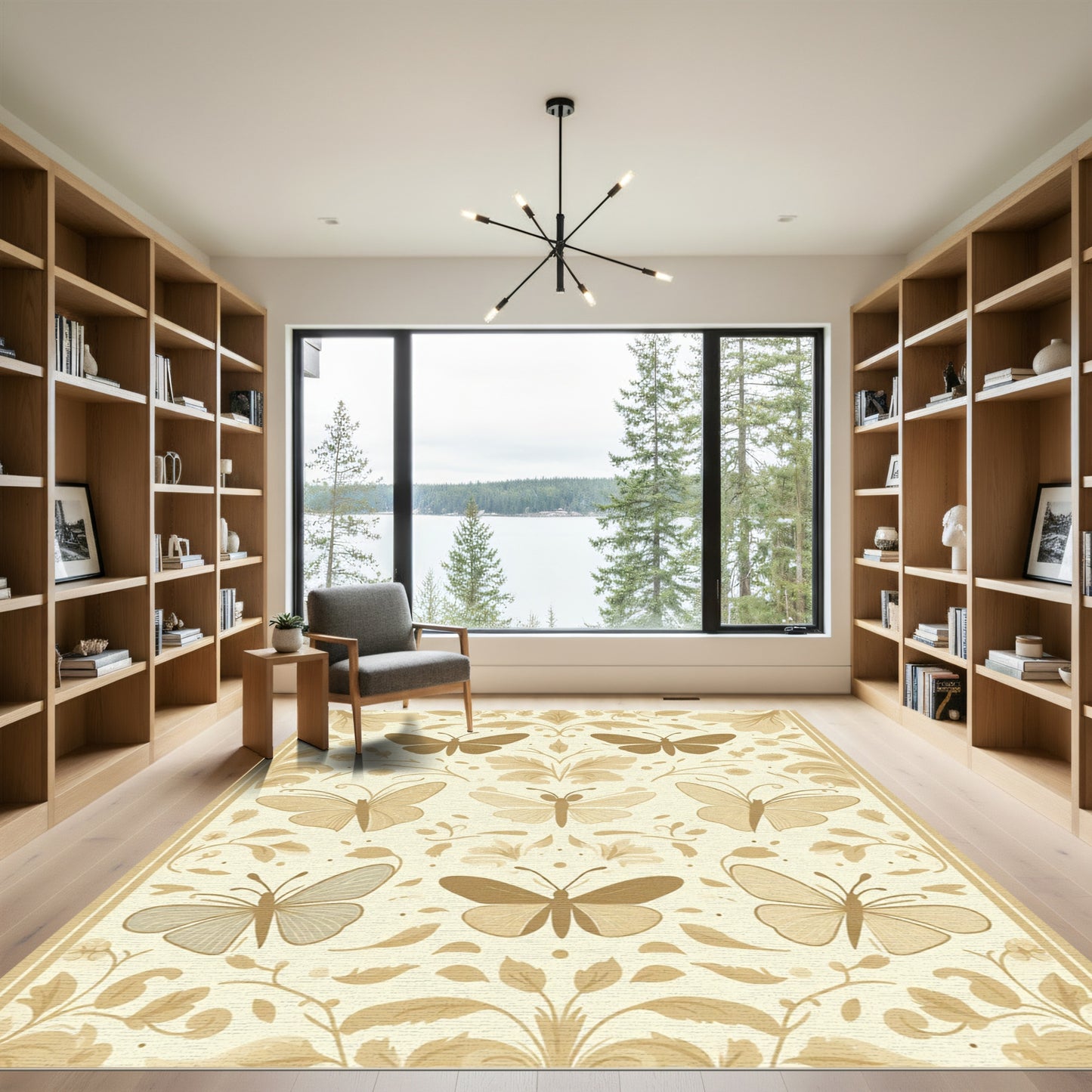 Golden Butterfly Garden Floral Rug