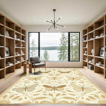 Golden Butterfly Garden Floral Rug