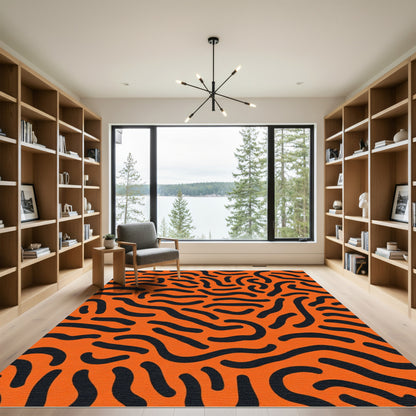 Bold Orange Black Wavy Lines Rug