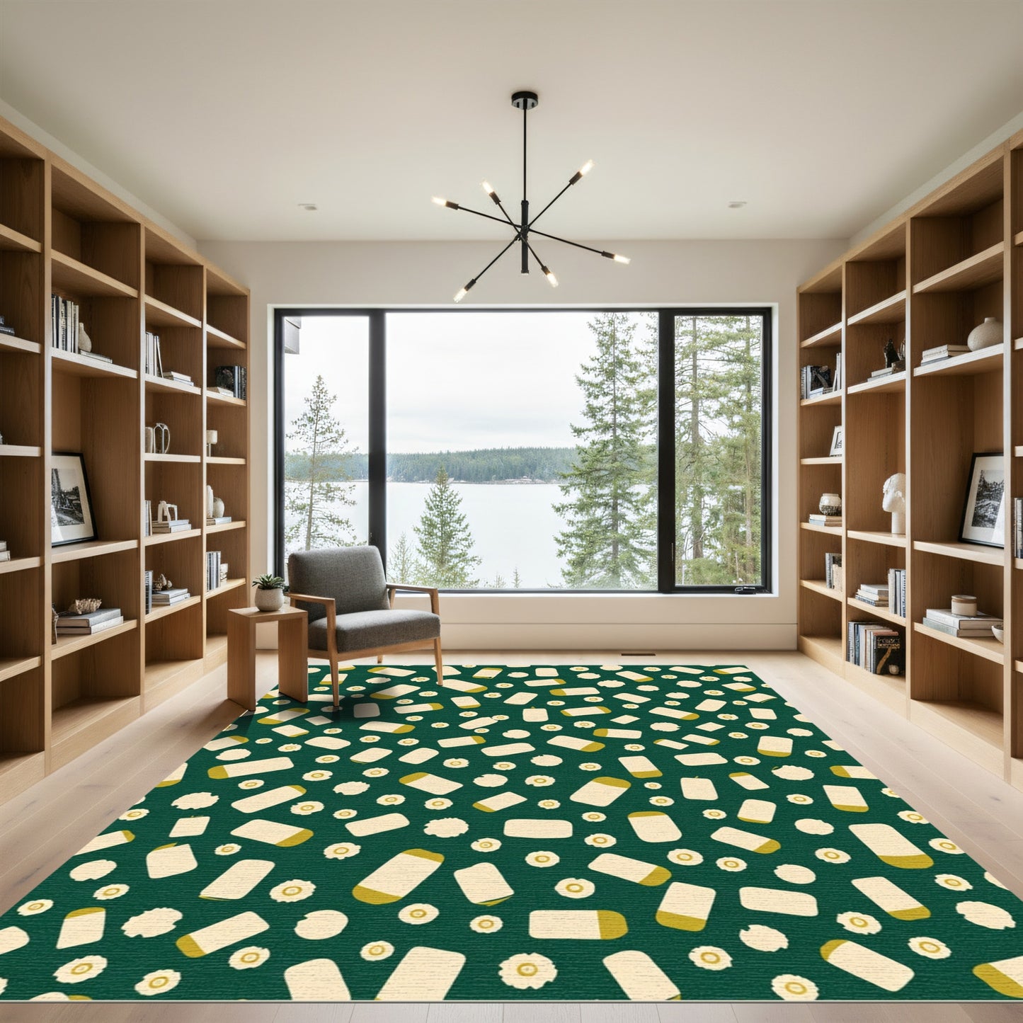 Green Cream Capsule Floral Scatter Rug