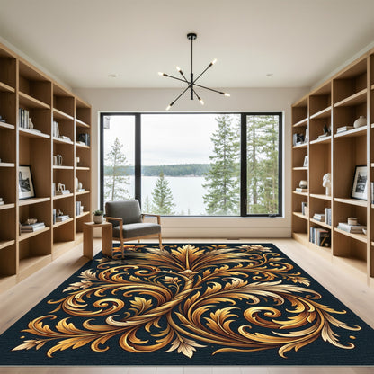 Elegant Golden Acanthus Foliage Scroll Rug