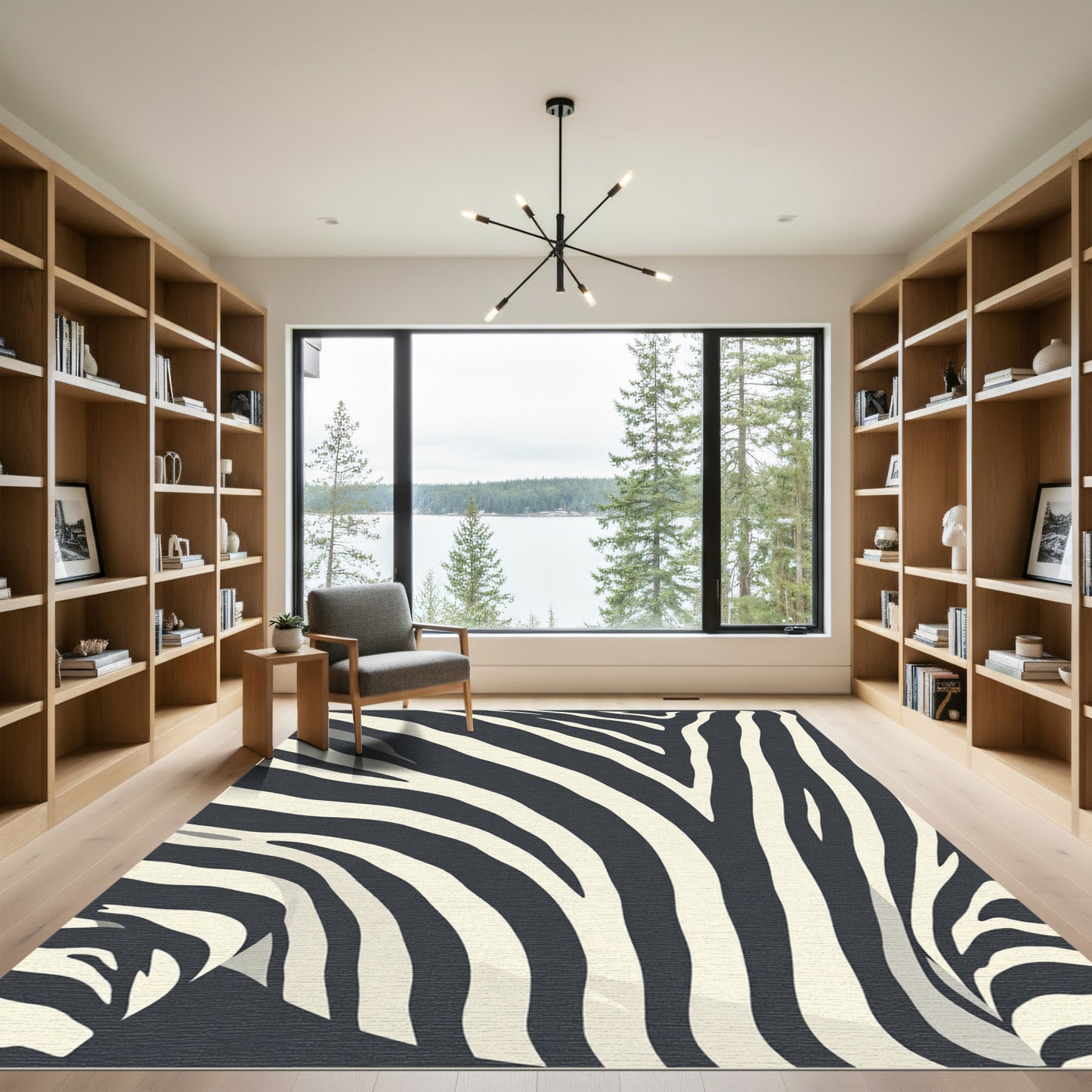Modern Monochrome Zebra Striped Rug