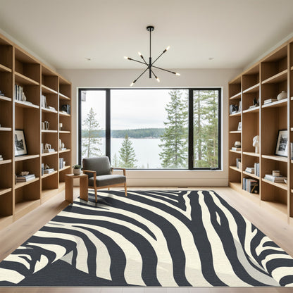Modern Monochrome Zebra Striped Rug
