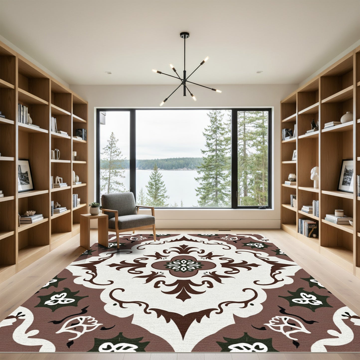 Classic Brown Floral Medallion Ornament Rug