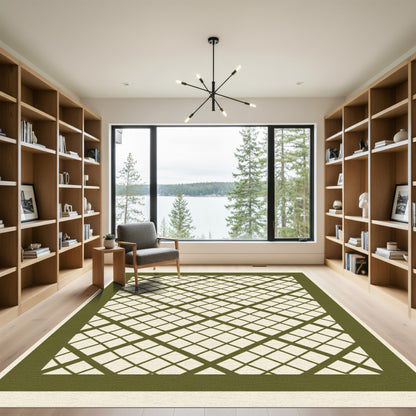 Olive Lattice Grid Graphic Rug