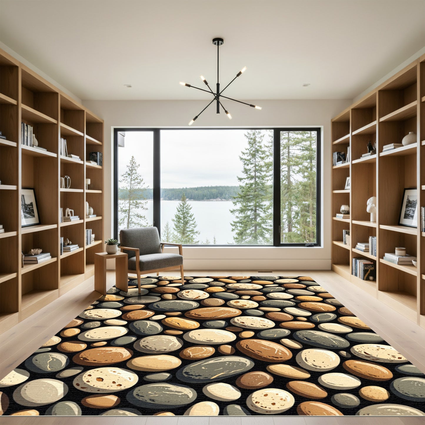 Neutral Earthy Tone Organic River Stones Rug