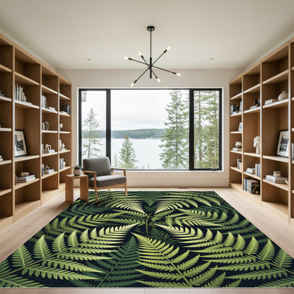 Lush Green Botanical Tropical Ferns Rug