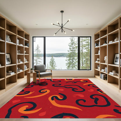 Crimson Swirls With Orange and Black Accents Rug