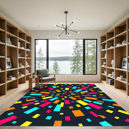 Vibrant Neon Abstract Radial Rectangles Rug