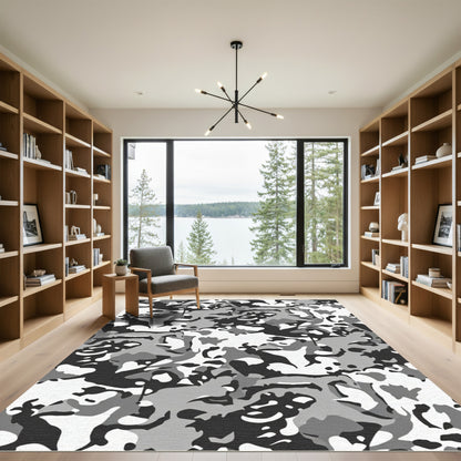 Monochromatic Gray Camouflage Abstract Rug