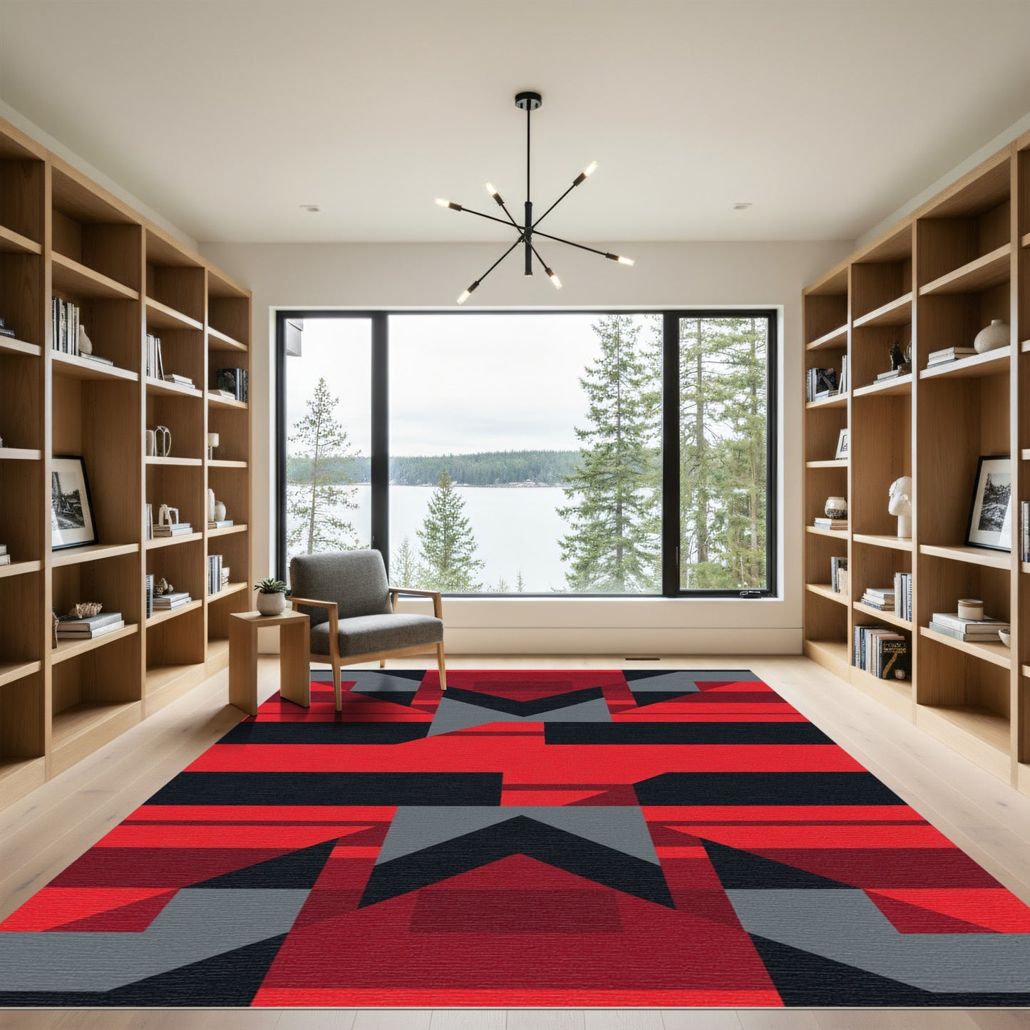 Bold Red Geometric Arrangement Rug