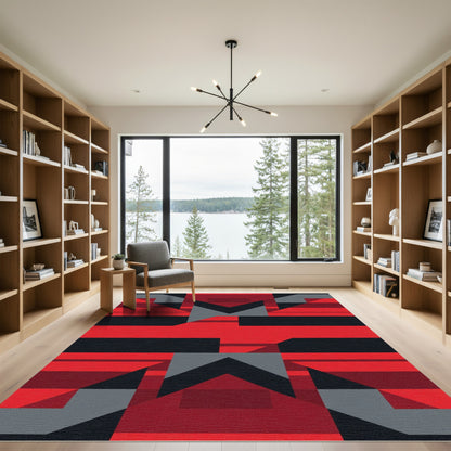Bold Red Geometric Arrangement Rug