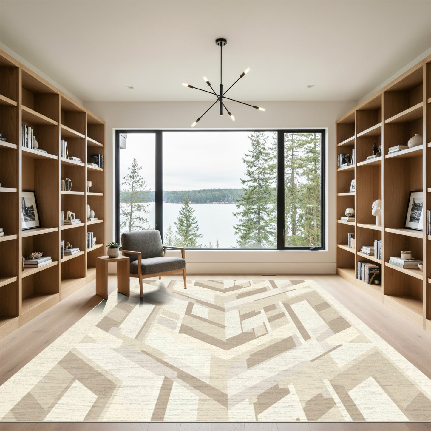 Neutral Geometric Chevron Abstract Rug