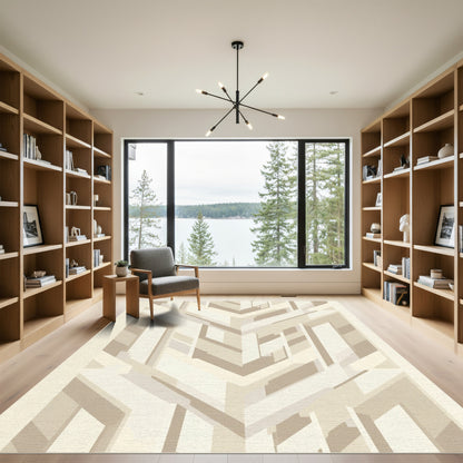 Neutral Geometric Chevron Abstract Rug