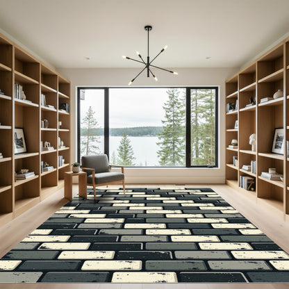Modern Monochrome Alternating Brick Texture Rug