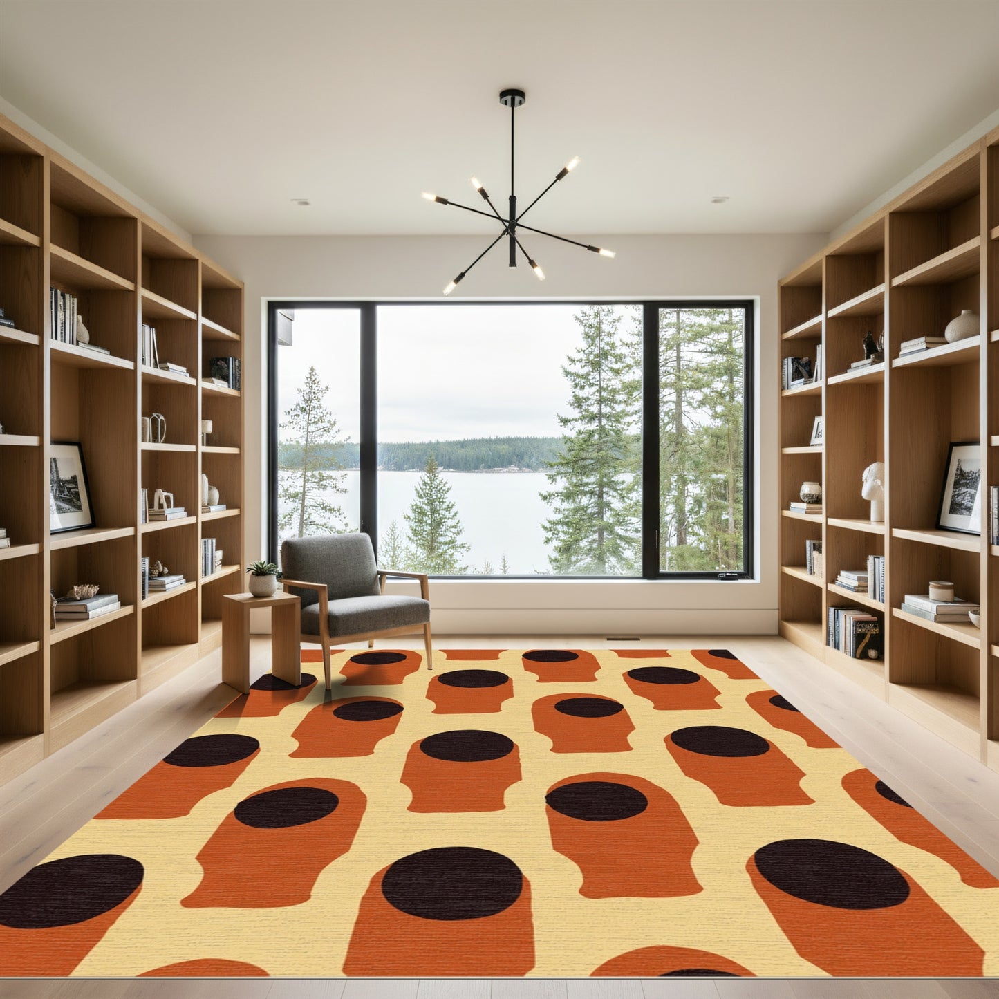 Abstract Ochre Head Silhouette Pattern Rug