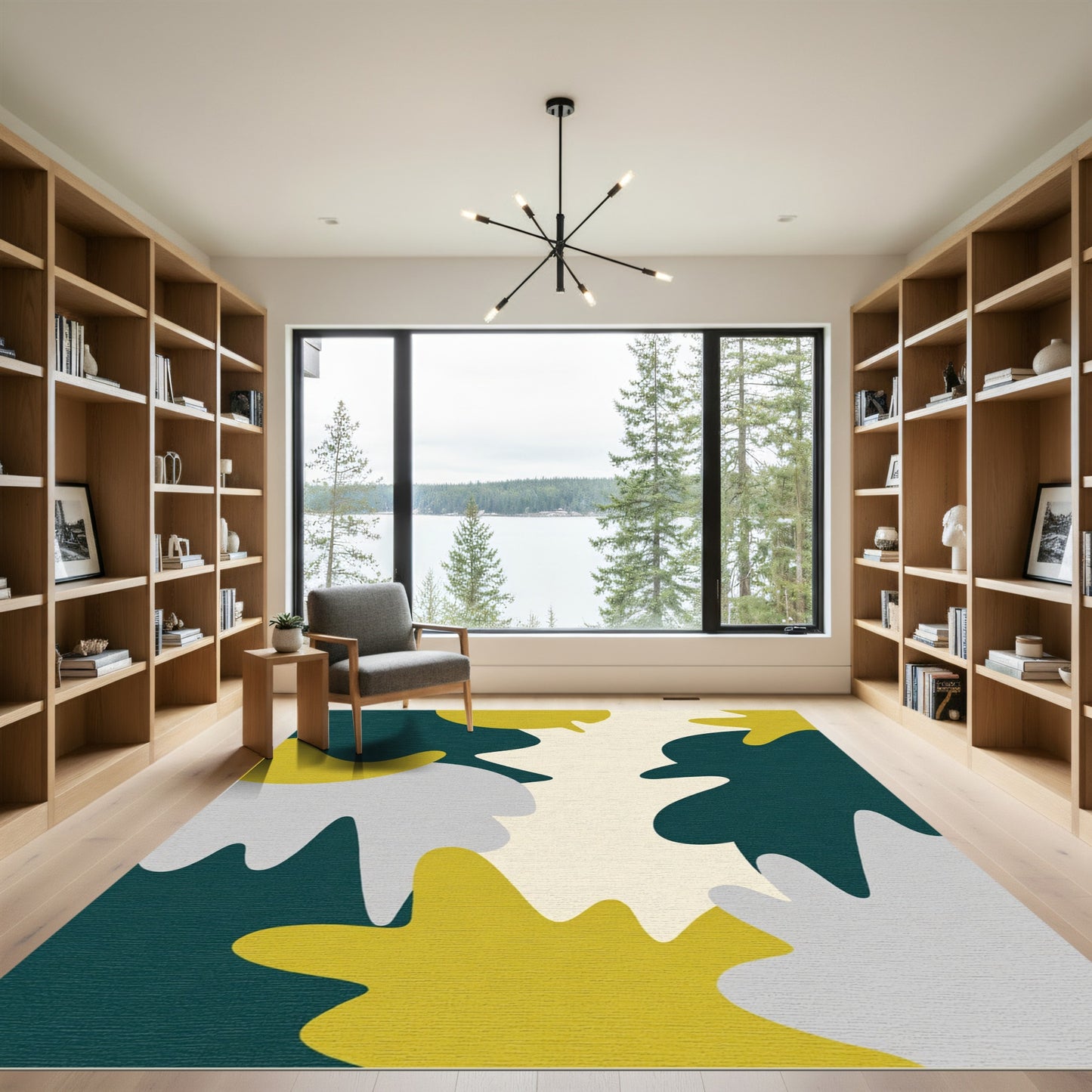 Modern Teal Yellow Organic Shapes Rug