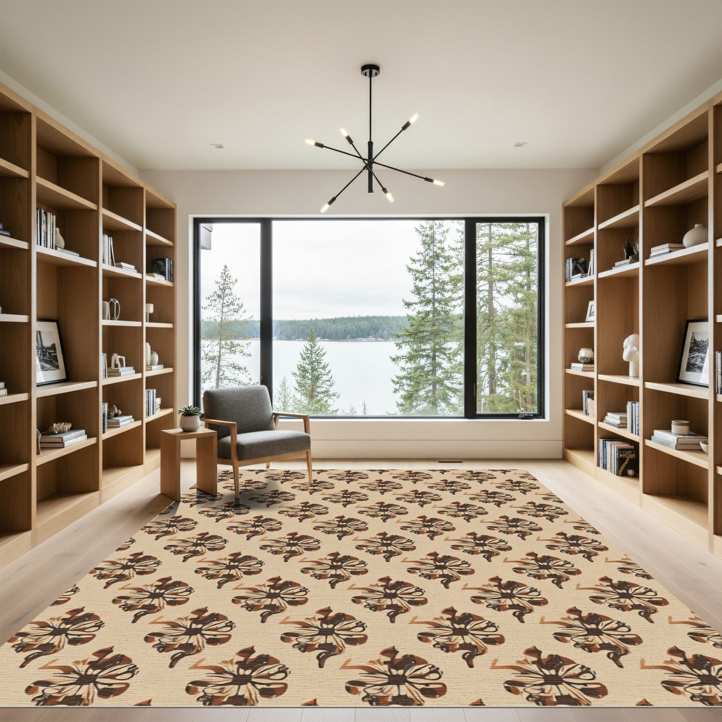 Warm Sepia Floral Swirl Arrangement Rug