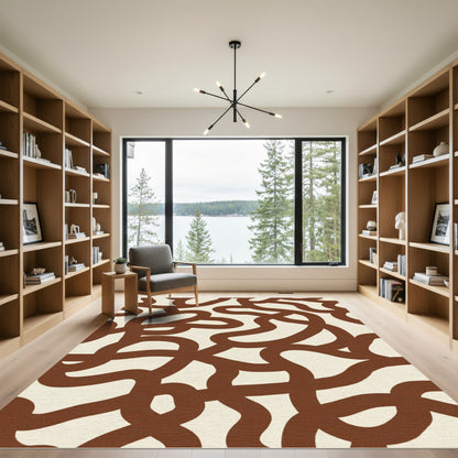 Deep Brown Wavy Abstract Ground Rug