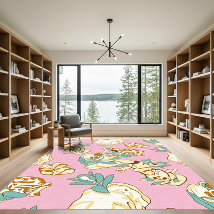 Whimsical Cream Blue Floral Forms Rug