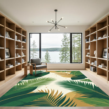 Verdant Leafy Canopy With Gold Accents Rug