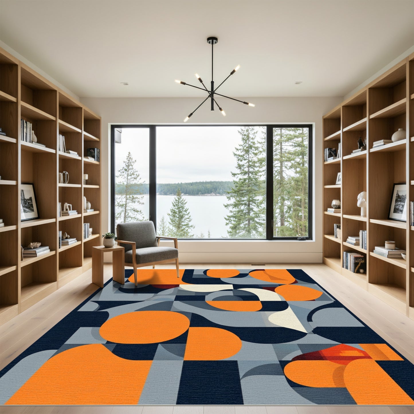 Orange Grey Blue Abstract Geometric Rug