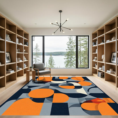 Orange Grey Blue Abstract Geometric Rug