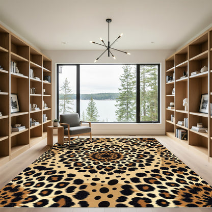 Golden Leopard Spot Mandala Rug