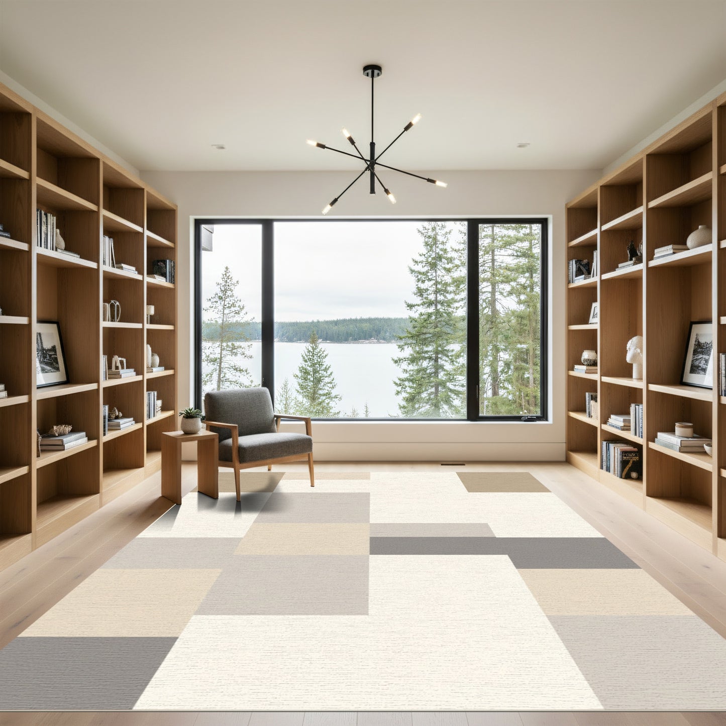 Neutral Tones Geometric Block Rug