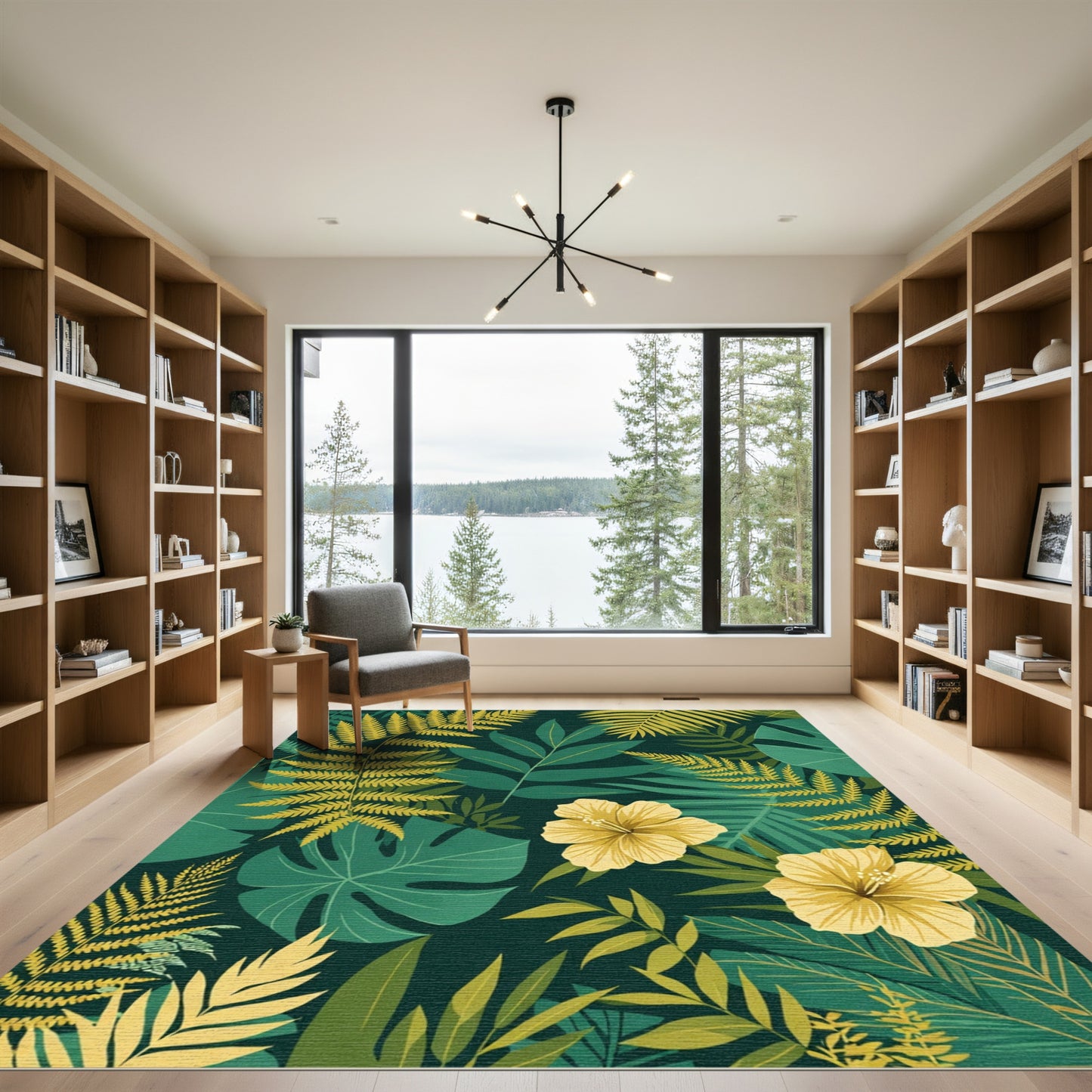 Tropical Lush Green Fern Hibiscus Rug