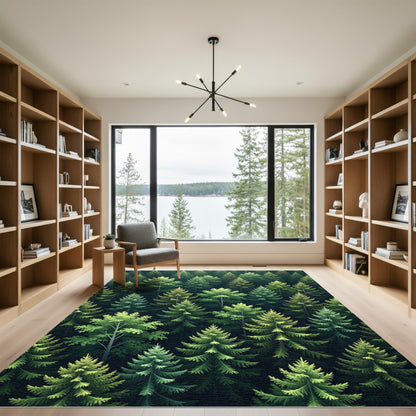 Lush Emerald Evergreen Forest Canopy Rug