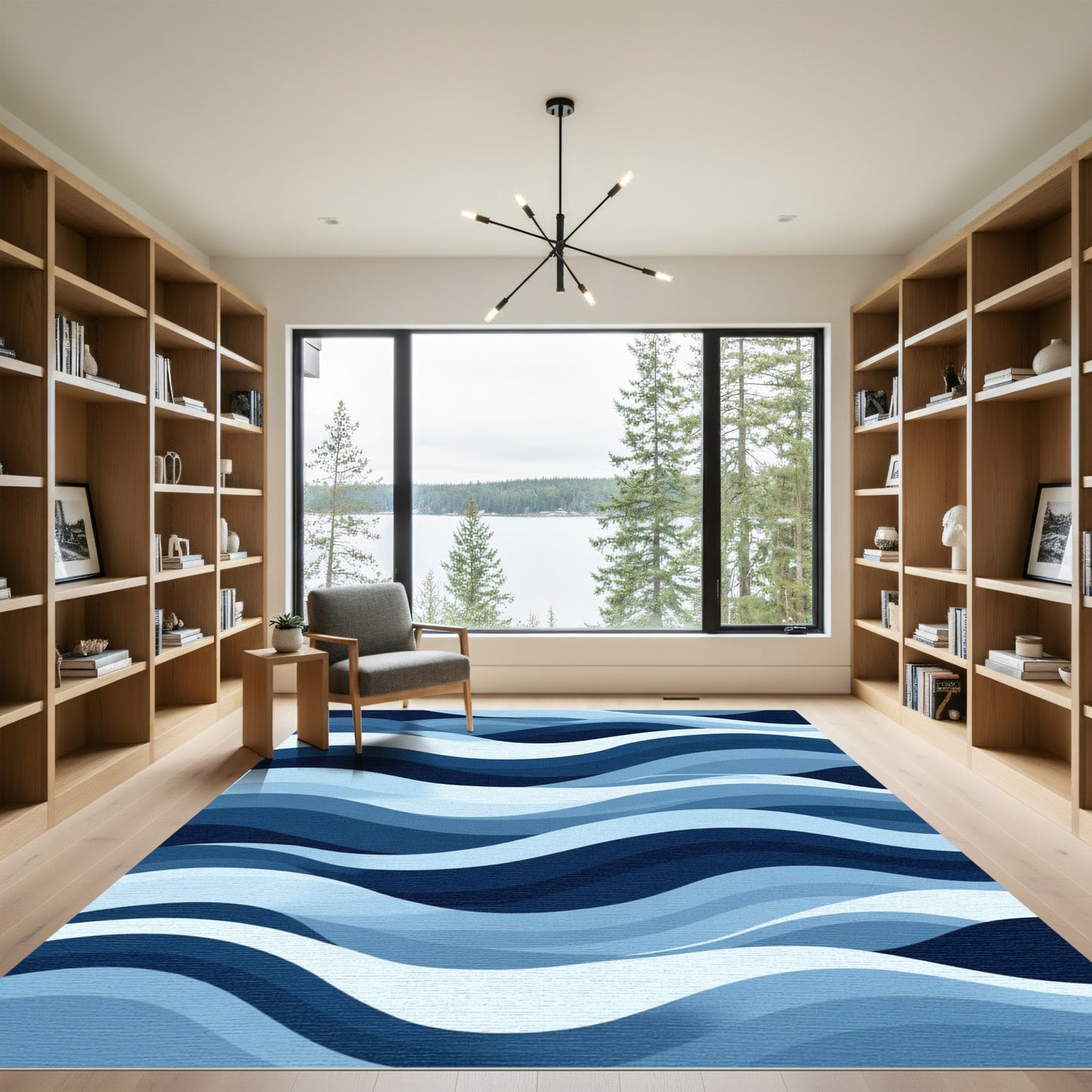 Oceanic Blue Layered Wave Rug