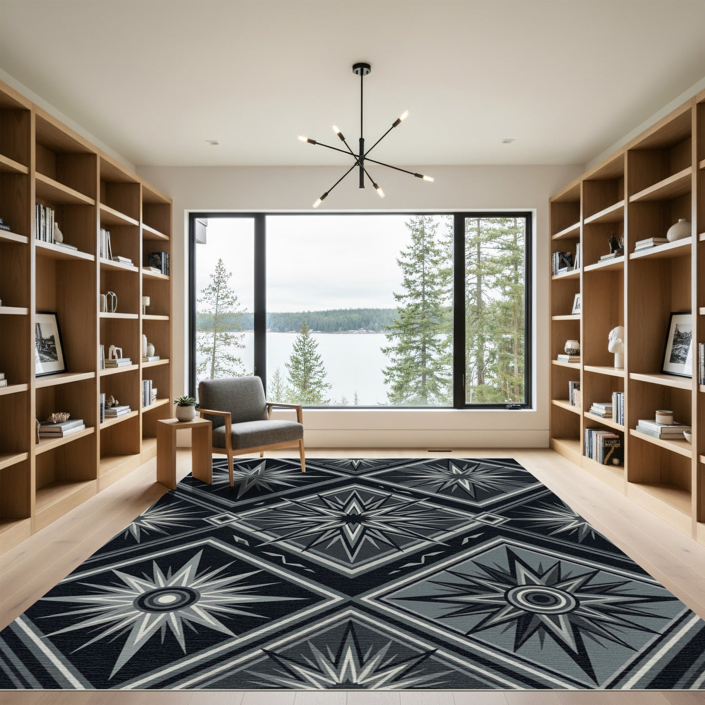 Modern Monochrome Celestial Geometric Diamond Rug