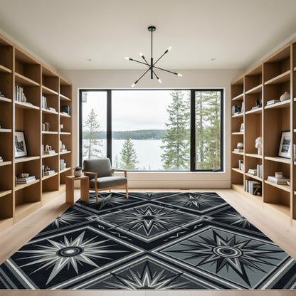 Modern Monochrome Celestial Geometric Diamond Rug