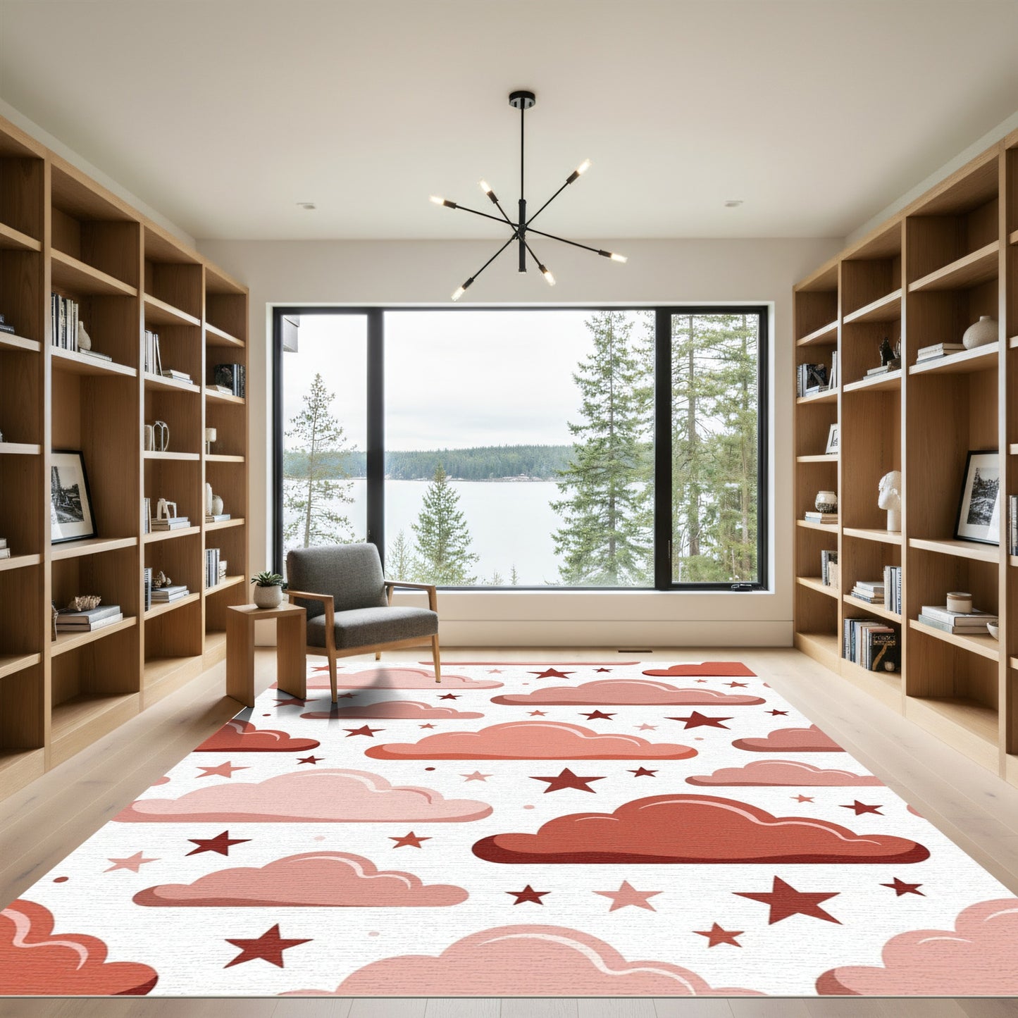 Blush Pink Clouds with Terracotta Stars Rug
