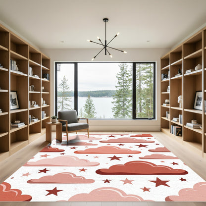 Blush Pink Clouds with Terracotta Stars Rug