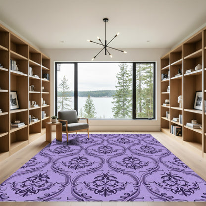 Elegant Lavender Damask Flourish Rug