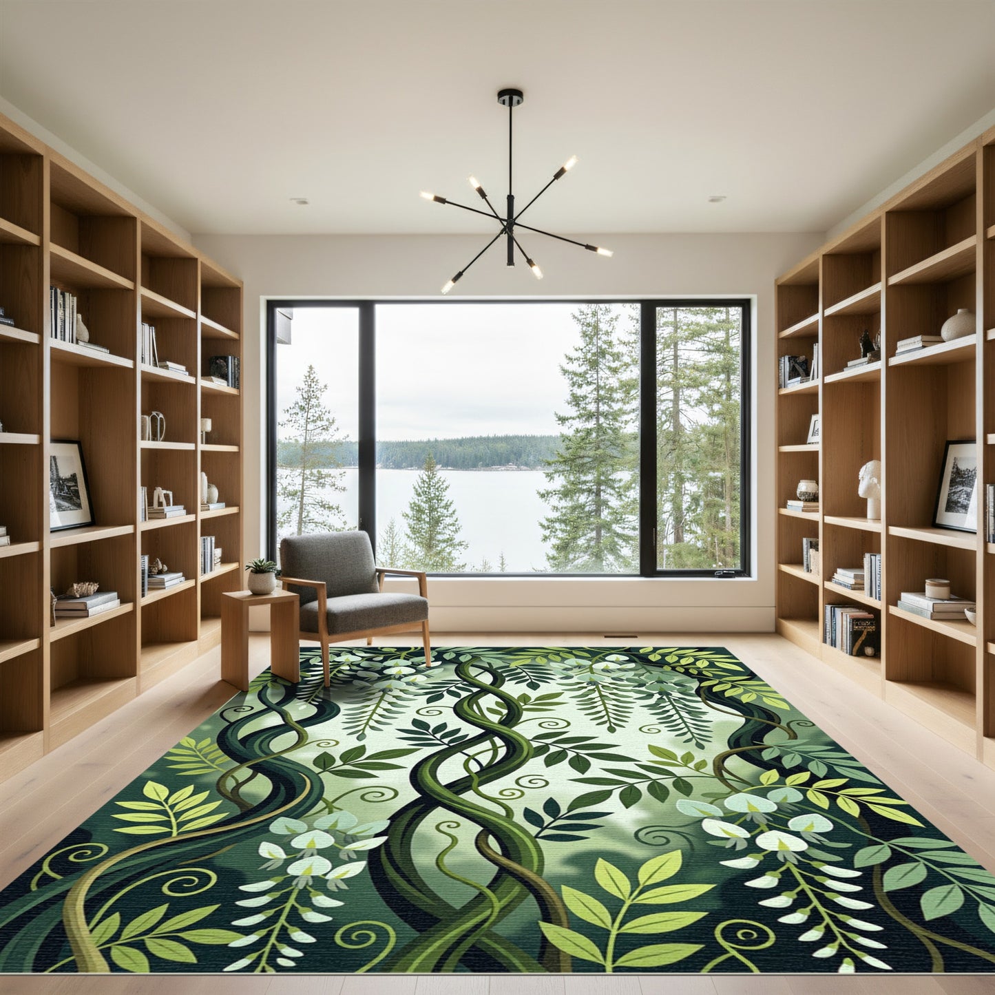 Lush Green Wisteria Botanical Climbing Vine Rug