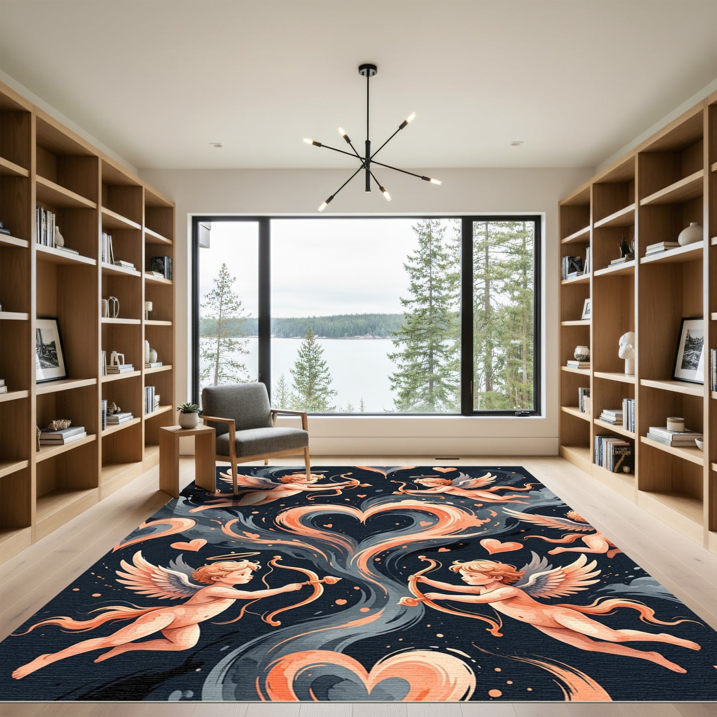 Cupid Hearts Swirls Peach Angels Rug