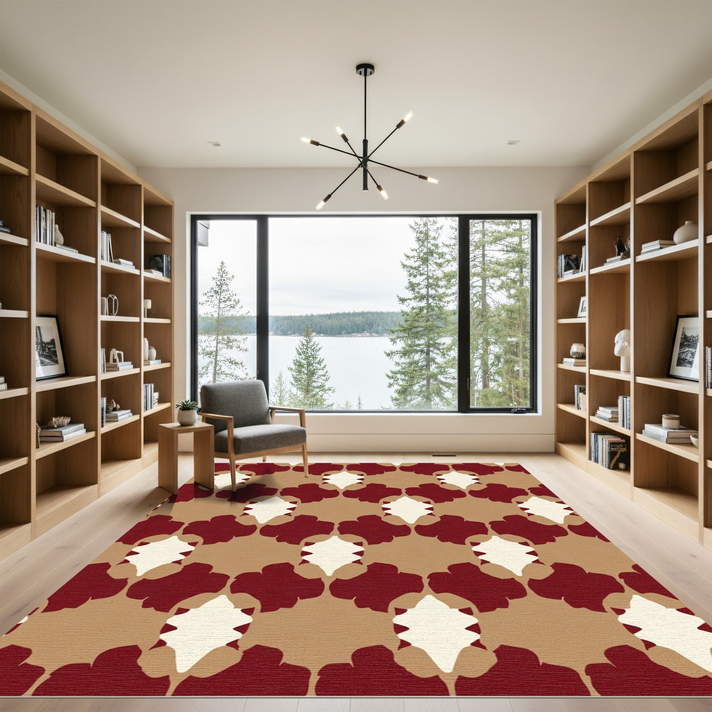 Crimson Khaki Abstract Quatrefoil Rug