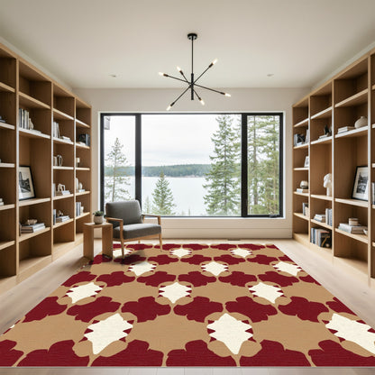 Crimson Khaki Abstract Quatrefoil Rug