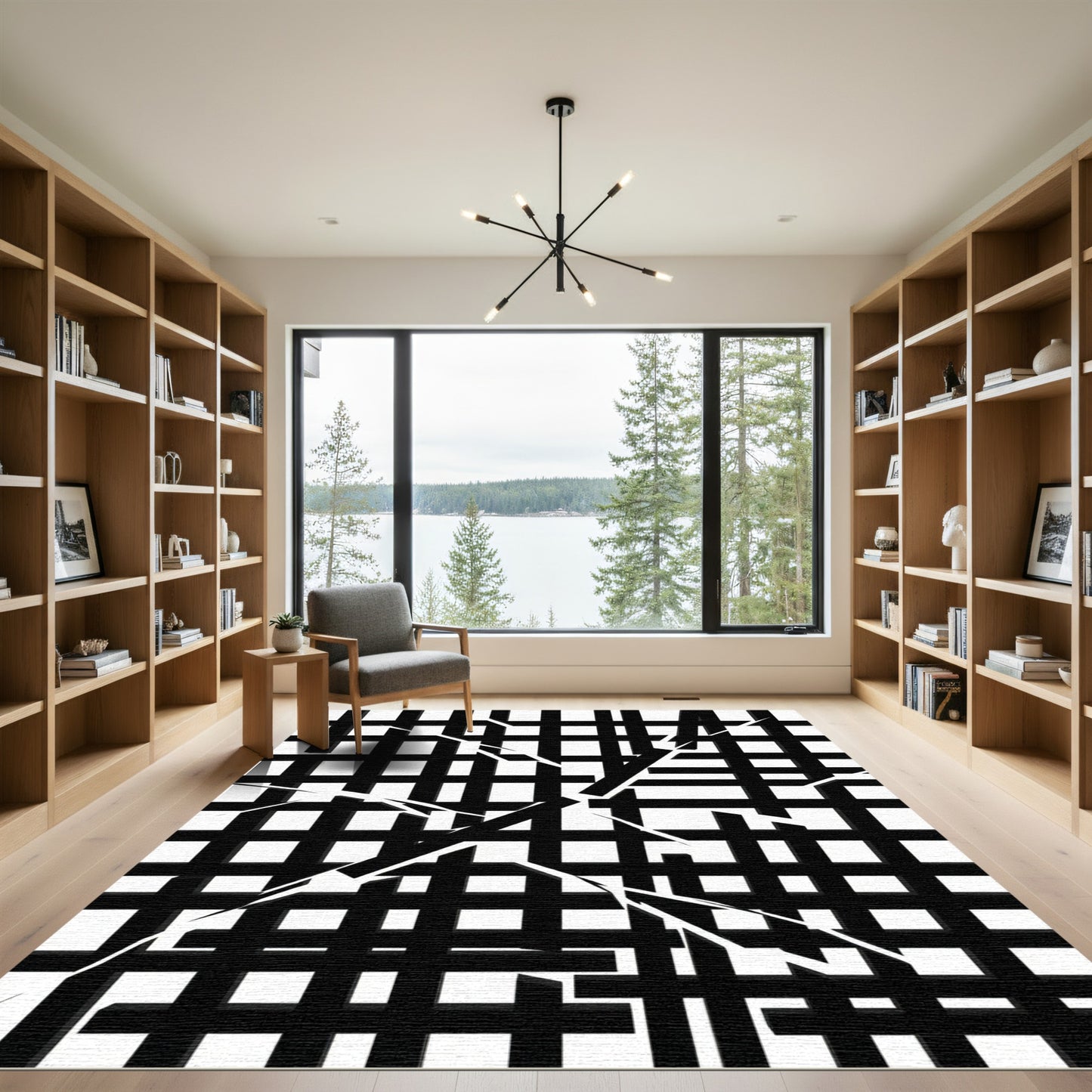 Monochrome Abstract Shuttered Grid Rug