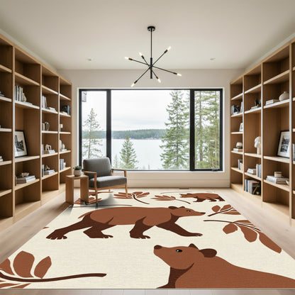 Brown Bear Leafy Woodland Rug