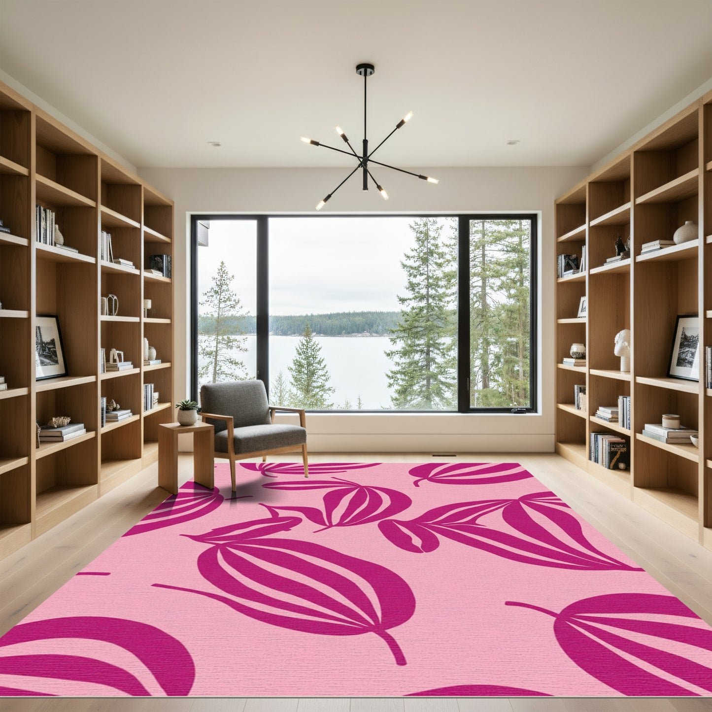 Deep Pink Leafy Garden Accent Rug
