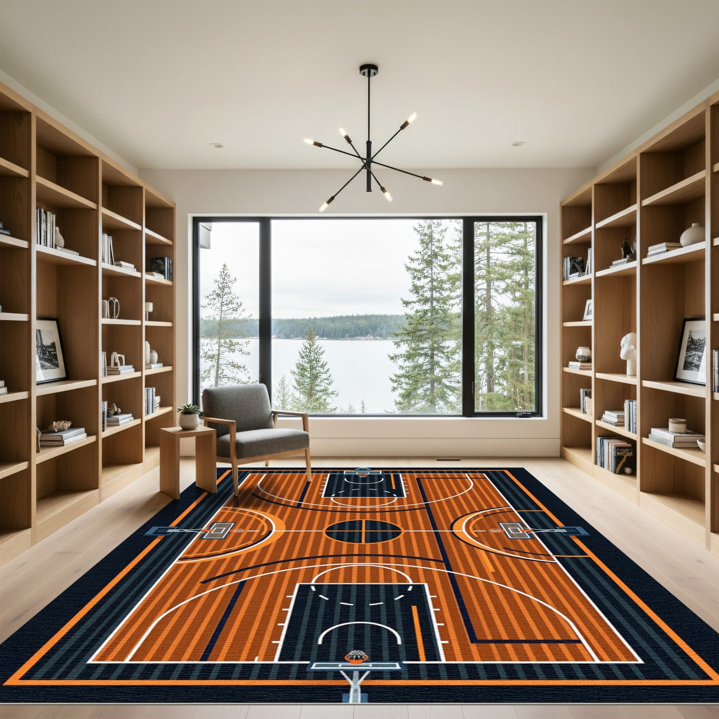 Modern Geometric Basketball Court Graphic Rug